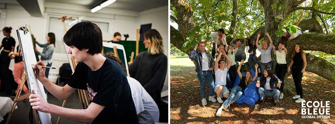 etudiants en année préparatoire à l'école bleue étudiants de 5éme année design global architecture intérieure design en séminaire de début d'année